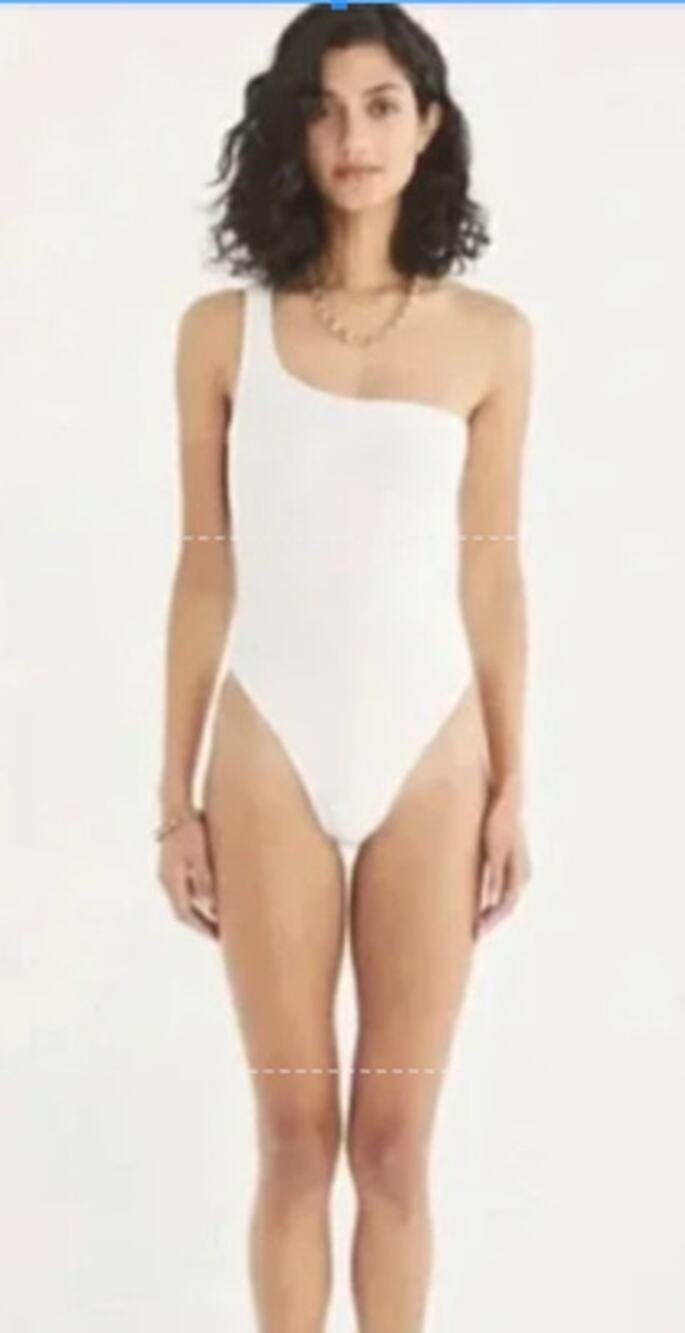 NWT‎ RUMER The Label One Shoulder Sparkly White One Piece Bathing Suit Sz Small